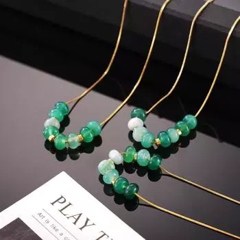 Стильное ожерелье из бусины зеленого агата, простая цепочка на ключицу из титановой стали, позолоченная цепочка на шею для женщин