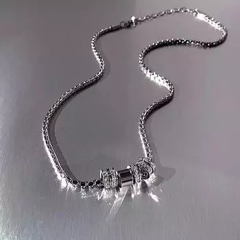 Стильное ожерелье из титановой стали на ключицу: Кольцо с бриллиантом для мужчин и женщин - элегантный легкий роскошный дизайн Extended hoop, length 47cm