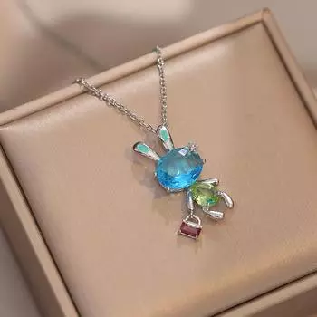 Стильное ожерелье с подвеской в виде кролика с кристаллами и цирконием для женщин, модная гипоаллергенная цепочка из нержавеющей стали, ювелирные изделия, аксессуары для свадебной помолвки и вечеринки