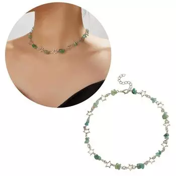 Стильное ожерелье с подвеской в виде пятиконечной звезды, унисекс, полая звезда, ключичная цепочка, пентаграммы, металлический чокер, унисекс, украшение зелёный