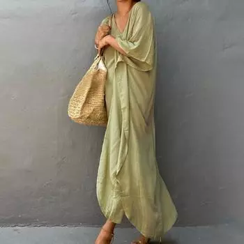 Стильное платье макси на шнуровке, свободные женские однотонные солнцезащитные туники бикини для пляжа светло-зеленый