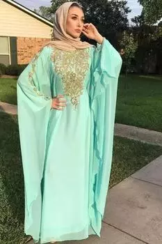 Стильное платье ручной работы Марокканское длинное платье Дубая Абая Исламская Фараша Кафтан XS салатный