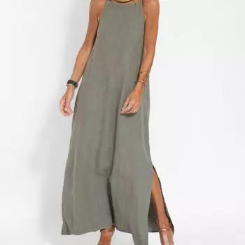 Стильное повседневное платье с разрезом на шее S белый