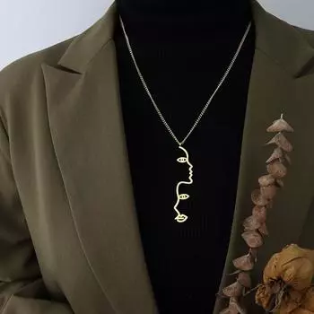 Стильное преувеличенное ожерелье с подвеской в виде лица, покрытая титаном сталь 18-каратного настоящего золота P086