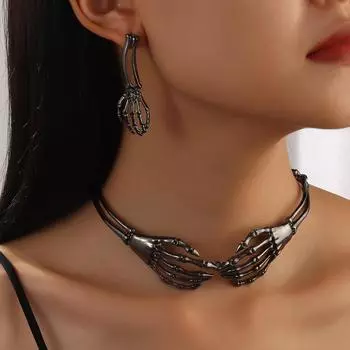 Стильное простое женское ожерелье с подвеской в виде черепа из металла, украшение на Хэллоуин серебряный