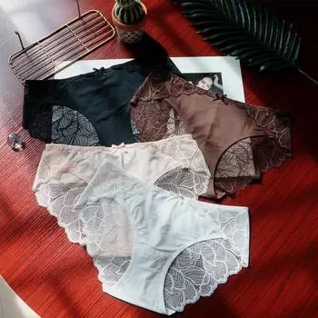 Стильное простое женское сексуальное кружевное нижнее белье без следов, женские трусики, высокоэластичные дышащие женские трусы с низкой талией M чёрный