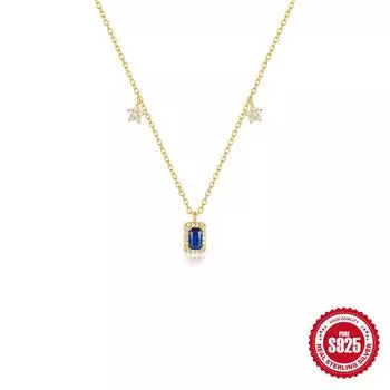 Стильное простое женское универсальное ожерелье на ключицу из стерлингового серебра S925 с сапфирами и бриллиантами в виде геометрических цветов 925 silver золотой