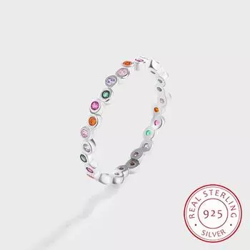 Стильное Радужное Коллекция Изумрудно-Рубиновый Круг Полный Циркон Пара Кольцо Для Женщин Оригинальные Ювелирные Изделия Стерлингового Серебра Валентина 6 белый