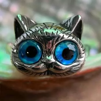 Стильное регулируемое кольцо Big Eyes Cat для мужчин - модный ретро-аксессуар с простым дизайном и удобной посадкой - идеально подходит для повседневной носки