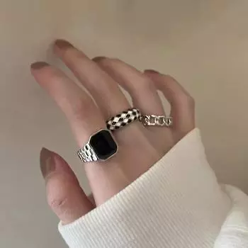 Стильное ретро-геометрическое разомкнутое кольцо для женщин — корейский дизайн, простая изысканность и универсальная индивидуальность. Chain ring (thin open)