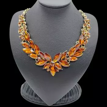 Стильное роскошное ожерелье со стразами, массивное ожерелье-нагрудник зелёный