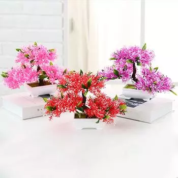 Стильное Рождество 1 шт. искусственное растение в горшке цветок дерево домашний офис сад бонсай декор орнамент розы красного