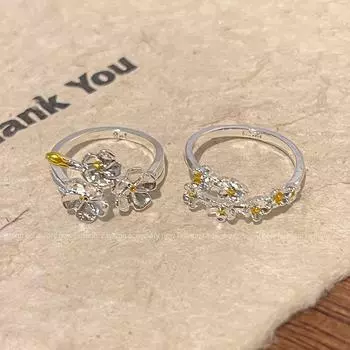 Стильное серебряное кольцо-цветок 2024 года для женщин — милое, универсальное, регулируемое открытое кольцо, модные украшения знаменитостей в Интернете J910 серебряный