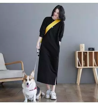 Стильное свободное утягивающее платье с круглым вырезом L бордовый