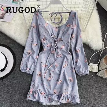 Стильное темпераментное женское платье с цветочным принтом и квадратным воротником с оборками, сумка на бедрах, элегантное женское платье Vestidos Verano Uniform code светло-фиолетовый