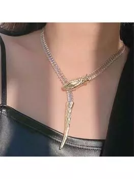 Стильное веселое сверкающее регулируемое ожерелье со стразами в виде змеиной кости, повседневное веселое ожерелье золотой