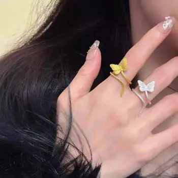 Стильное женское кольцо-бабочка в китайском стиле из золота и серебра butterfly ring золотой