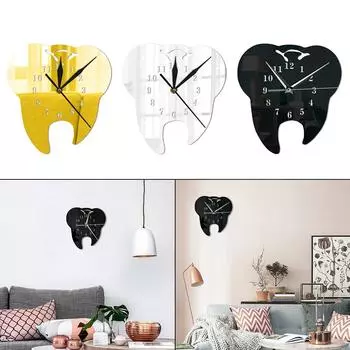 Стильные 1 шт. креативные настенные часы с зеркалом в виде зубов, современные акриловые настенные часы для домашнего декора чёрный