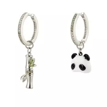 Стильные асимметричные серьги-панды из серебра 925 пробы, красивые серьги для женщин чёрный/белый