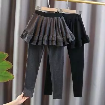 Стильные бархатные леггинсы с юбкой для девочек: Утолщенная модель из двух частей для осени/зимы — идеально подходит для модных детей среднего и старшего возраста. 170 cm серый