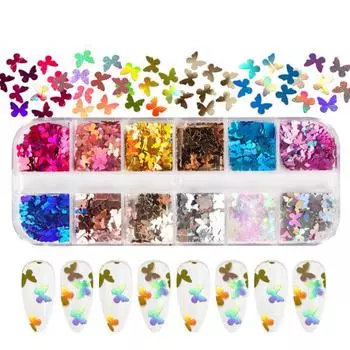 Стильные блестки для ногтей, изысканные красочные, долговечные 12pcs