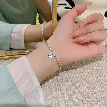 Стильные браслеты из бамбуковых бусин для женщин с кулоном-благословением знаменитости S417 серебряный