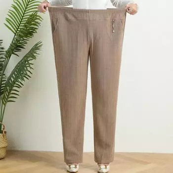 Стильные брюки прямого кроя больших размеров для женщин среднего и пожилого возраста - Теплая, модная осенне-зимняя одежда XL хаки