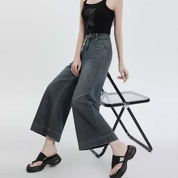 Стильные брюки с девятью точками из лиоцелла и тенселя, завышенной талией и универсальными широкими джинсами XS светло-синий