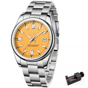 Стильные часы Часы с люминесцентным хронографом и фиксированным безелем Аналоговый календарь Наручные часы Водонепроницаемые Стальной браслет [AKNIGHT] Мужские Мужские Кожа/Нержавеющая сталь жёлтый