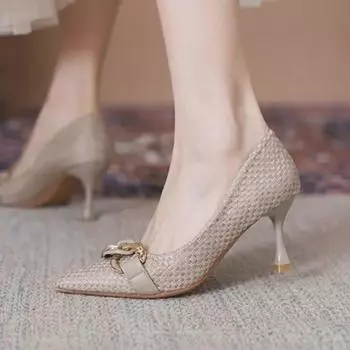 «Стильные черные туфли на шпильке с острым носком для женщин 2024 года – удобные туфли на каблуках во французском стиле на весну/осень» 41