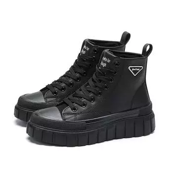 «Стильные черные женские короткие сапоги на платформе 2024 года — увеличенная высота, повседневный и спортивный крой» Size 36 чёрный