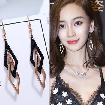 Стильные длинные индивидуальные геометрические двойные серьги из титановой стали с бриллиантами в форме ромба белый