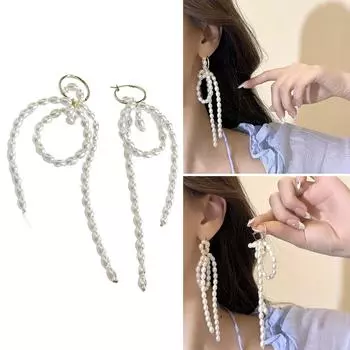 Стильные длинные серьги с имитацией жемчуга Модные серьги с подвесками с длинной бахромой из жемчуга для повседневного ношения и свиданий