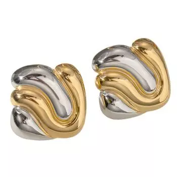 Стильные двухцветные геометрические серьги-пусеты для женщин, девочек. Удобные и элегантные аксессуары для ушей. Украшения ручной работы. 11