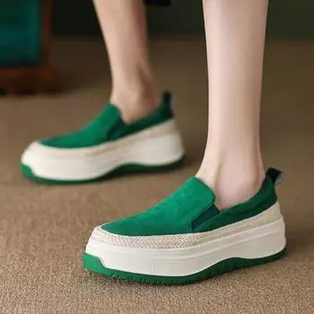 Стильные дышащие женские туфли Slip On Green Женская обувь Лоферы Повседневные удобные толстые подошвы женские вулканизированные туфли 35 чёрный