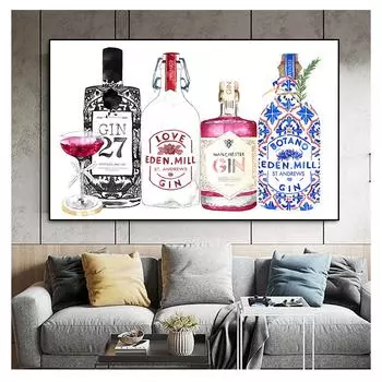 Стильные фотографии с бутылкой шампанского, настенные художественные модульные холсты, постер, современный для прикроватной тумбочки, домашний декор, принты, живопись, скандинавская тема 21cm30cm NoFrame