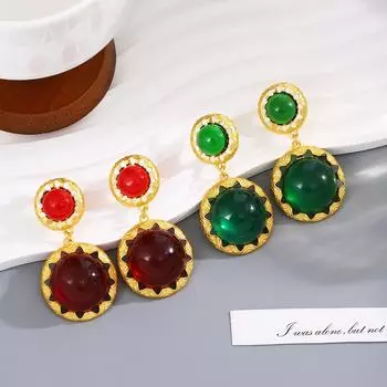 Стильные геометрические круглые серьги в винтажном стиле для женщин зелёный