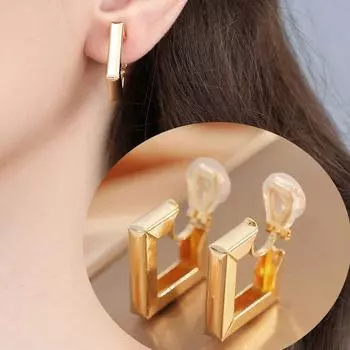 Стильные геометрические квадратные полые металлические серьги для женщин без пирсинга ушные клипсы