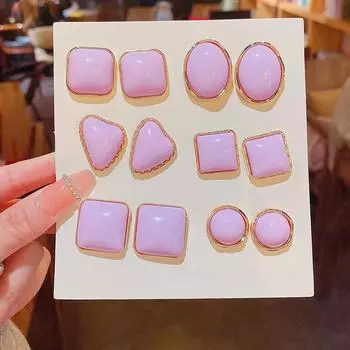 Стильные геометрические серьги Vinca Blue - игла из серебра 925 пробы в модном корейском дизайне E4835 Small