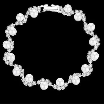 Стильные и элегантные браслеты со сверкающим жемчугом и стразами, свадебные аксессуары, свадебные аксессуары серебряный