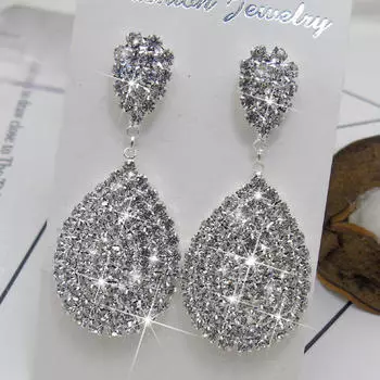 Стильные и красивые ювелирные серьги, женские серьги-капли со стразами и когтями