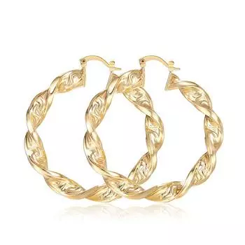 Стильные и простые круглые текстурированные серьги-кольца с покрытием из 18-каратного золота