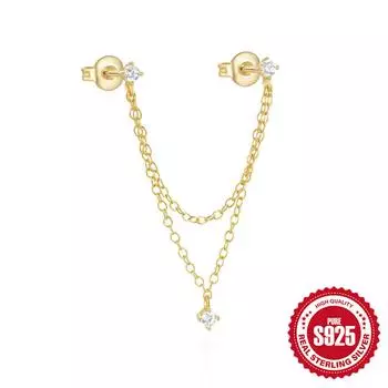 Стильные и простые серьги-цепочки с бахромой в форме сердца из стерлингового серебра S925, инкрустированные бриллиантами, серьги-пусеты, серьги-подвески для женщин 925 Silver