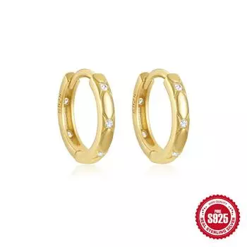 Стильные и простые серьги-гвоздики из стерлингового серебра 925 пробы с геометрическим узором и широкими краями, инкрустированные бриллиантами 925 Silver