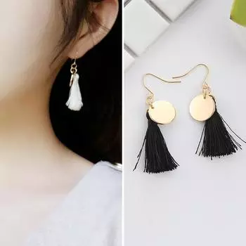 Стильные и простые серьги ручной работы с дисковой бахромой, женские, шерстяные серьги с бахромой чёрный