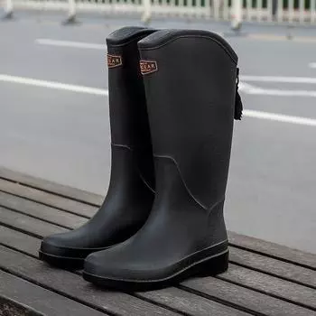 Стильные и простые высокие резиновые сапоги женские водонепроницаемые и нескользящие водонепроницаемые сапоги износостойкая верхняя обувь кухонные рабочие рукава женские резиновые сапоги 36
