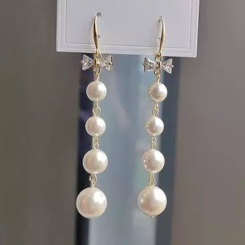 Стильные и простые высококачественные серьги-бантики, темпераментные универсальные серьги с жемчужной нитью, французские ретро-серьги для женщин