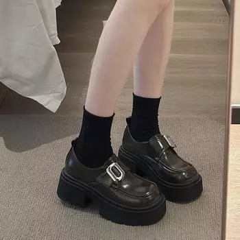 Стильные и удобные повседневные ботинки с одной педалью и пряжкой, удобные маленькие кожаные туфли на платформе, туфли-лодочки Tide 35 чёрный