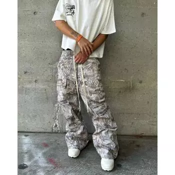 Стильные камуфляжные брюки-карго с множеством карманов, прямые свободные повседневные брюки в стиле Харадзюку в стиле хип-хоп Y2k S