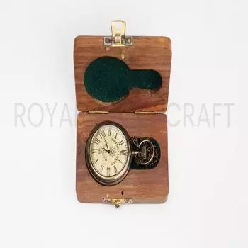 Стильные карманные часы Victorian Brass London 1876 Steampunk Chain Battery с деревянной коробкой